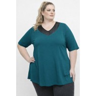 A26-1814 Μπλούζα με Δερματίνη - Πετρόλ