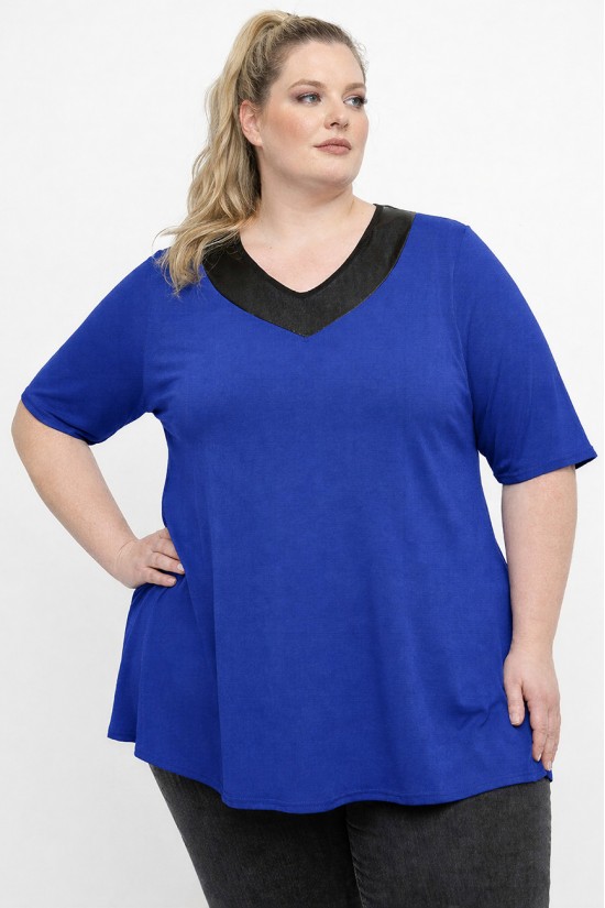 A26-1814 Μπλούζα με Δερματίνη - Μπλε ρουά