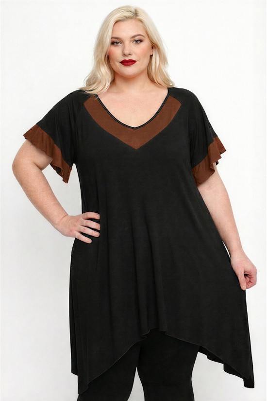 A26-182KN Μπλουζοφόρεμα - Καφέ