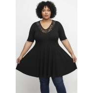 A26-186D Μπλούζα άλφα με δαντέλα - Μαύρο
