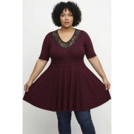A26-186D Μπλούζα άλφα με δαντέλα - Μπορντώ
