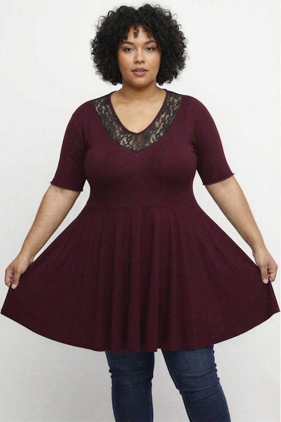 A26-186D Μπλούζα άλφα με δαντέλα - Μπορντώ