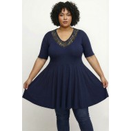 A26-186D Μπλούζα άλφα με δαντέλα - Μπλε μαρέν