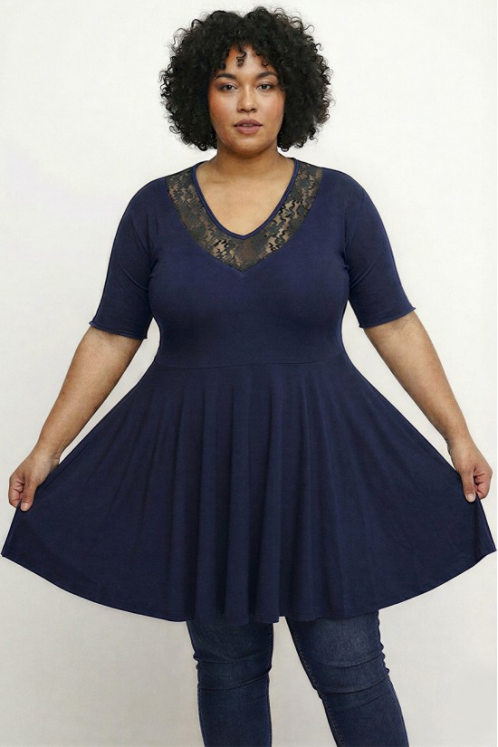 A26-186D Μπλούζα άλφα με δαντέλα - Μπλε μαρέν