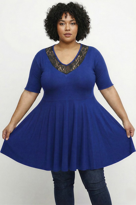 A26-186D Μπλούζα άλφα με δαντέλα - Μπλε ρουά