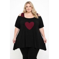 A26-187 Μπλούζα άλφα με σχέδιο καρδιά - Μπορντώ