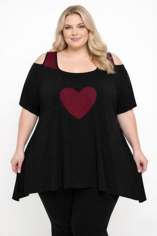 A26-187 Μπλούζα άλφα με σχέδιο καρδιά - Μπορντώ