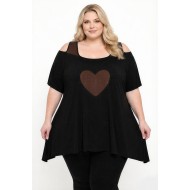 A26-187 Μπλούζα άλφα με σχέδιο καρδιά - Καφέ