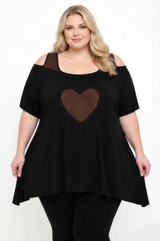 A26-187 Μπλούζα άλφα με σχέδιο καρδιά - Καφέ