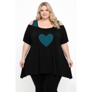 A26-187 Μπλούζα άλφα με σχέδιο καρδιά - Πετρόλ