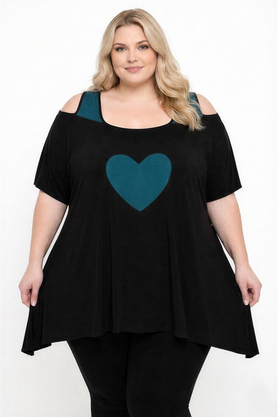 A26-187 Μπλούζα άλφα με σχέδιο καρδιά - Πετρόλ