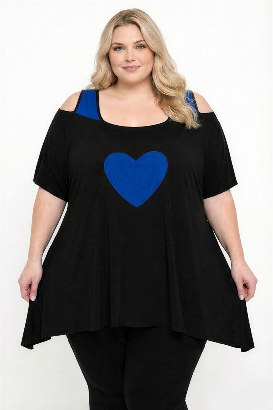 A26-187 Μπλούζα άλφα με σχέδιο καρδιά - Μπλε Ρουά