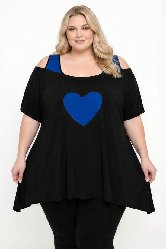 A26-187 Μπλούζα άλφα με σχέδιο καρδιά - Μπλε Ρουά