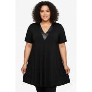 A26-1876V Μπλουζοφόρεμα με Δερματίνη - Μαύρο