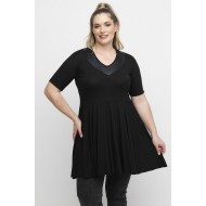 A26-1886 Μπλούζα με Δερματίνη - Μαύρο