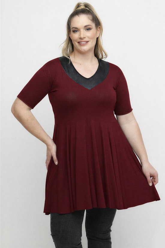 A26-1886 Μπλούζα με Δερματίνη - Μπορντώ