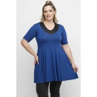 A26-1886 Μπλούζα με Δερματίνη - Μπλε Ρουά