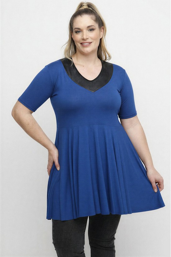 A26-1886 Μπλούζα με Δερματίνη - Μπλε Ρουά