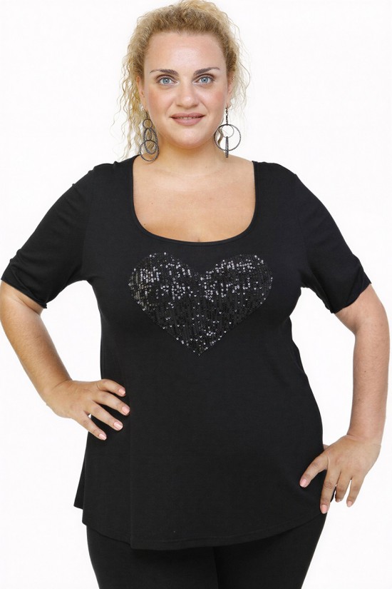 A26-5008LK Μπλούζα με καρδιά - Μαύρο