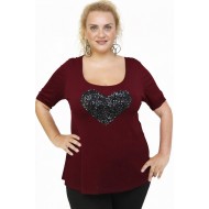 A26-5008LK Μπλούζα με καρδιά - Μπορντώ