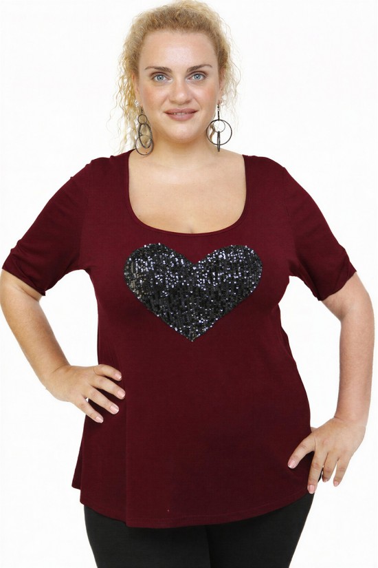 A26-5008LK Μπλούζα με καρδιά - Μπορντώ