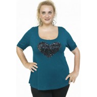 A26-5008LK Μπλούζα με καρδιά - Πετρόλ