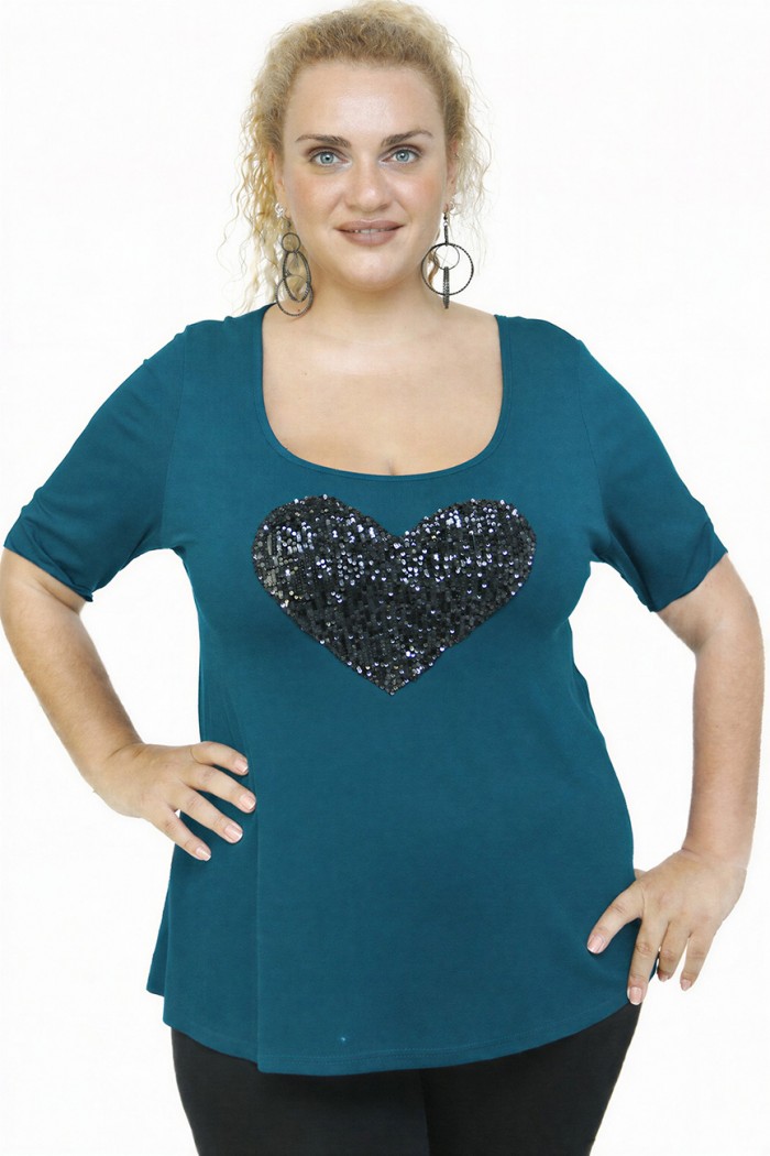A26-5008LK Μπλούζα με καρδιά - Πετρόλ