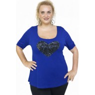 A26-5008LK Μπλούζα με καρδιά - Μπλε ρουά