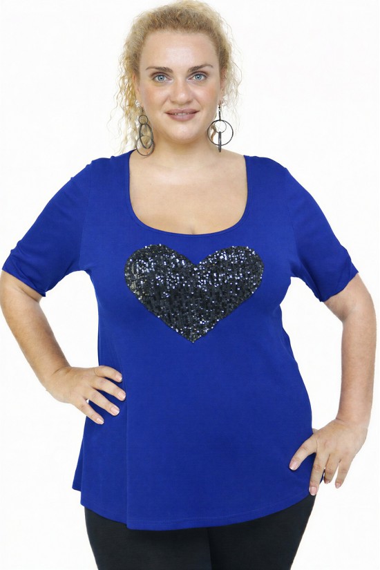 A26-5008LK Μπλούζα με καρδιά - Μπλε ρουά