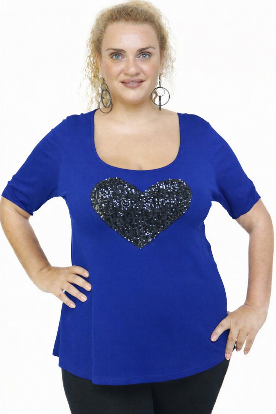 A26-5008LK Μπλούζα με καρδιά - Μπλε ρουά