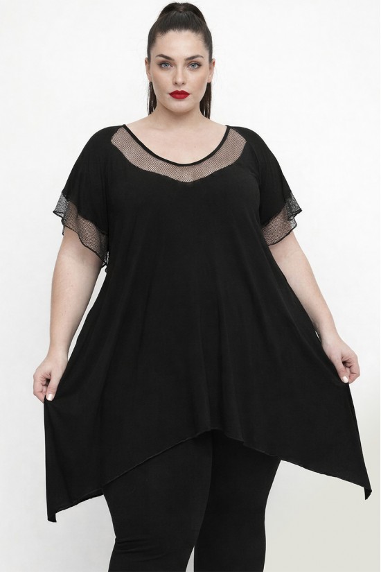 A26-5582KN Μπλουζοφόρεμα με Δίχτυ - Μαύρο
