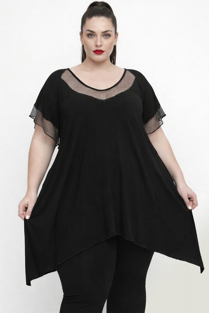 A26-5582KN Μπλουζοφόρεμα με Δίχτυ - Μαύρο