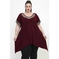 A26-5582KN Μπλουζοφόρεμα με Δίχτυ - Μπορντώ