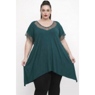 A26-5582KN Μπλουζοφόρεμα με Δίχτυ - Πετρόλ