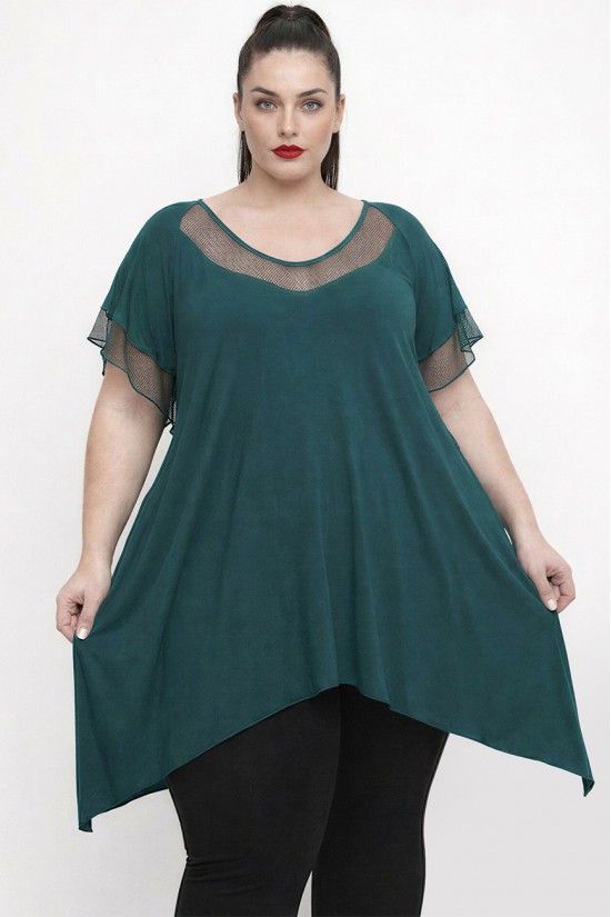 A26-5582KN Μπλουζοφόρεμα με Δίχτυ - Πετρόλ