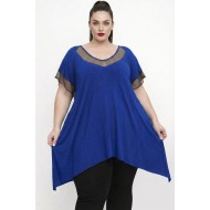 A26-5582KN Μπλουζοφόρεμα με Δίχτυ - Μπλε ρουά