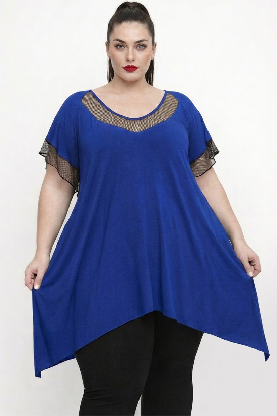 A26-5582KN Μπλουζοφόρεμα με Δίχτυ - Μπλε ρουά