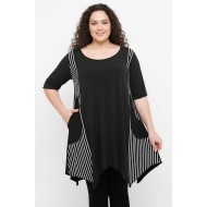 A26-563 Μπλουζοφόρεμα με ριγέ - Μαύρο