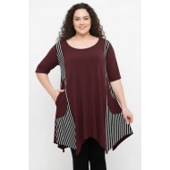 A26-563 Μπλουζοφόρεμα με ριγέ - Μπορντώ