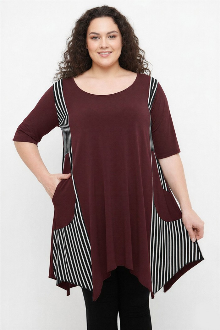 A26-563 Μπλουζοφόρεμα με ριγέ - Μπορντώ