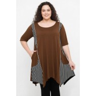 A26-563 Μπλουζοφόρεμα με ριγέ - Καφέ