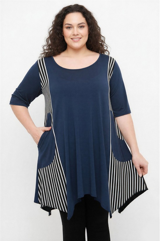 A26-563 Μπλουζοφόρεμα με ριγέ - Μπλε Μαρέν