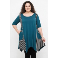 A26-563 Μπλουζοφόρεμα με ριγέ - Πετρόλ