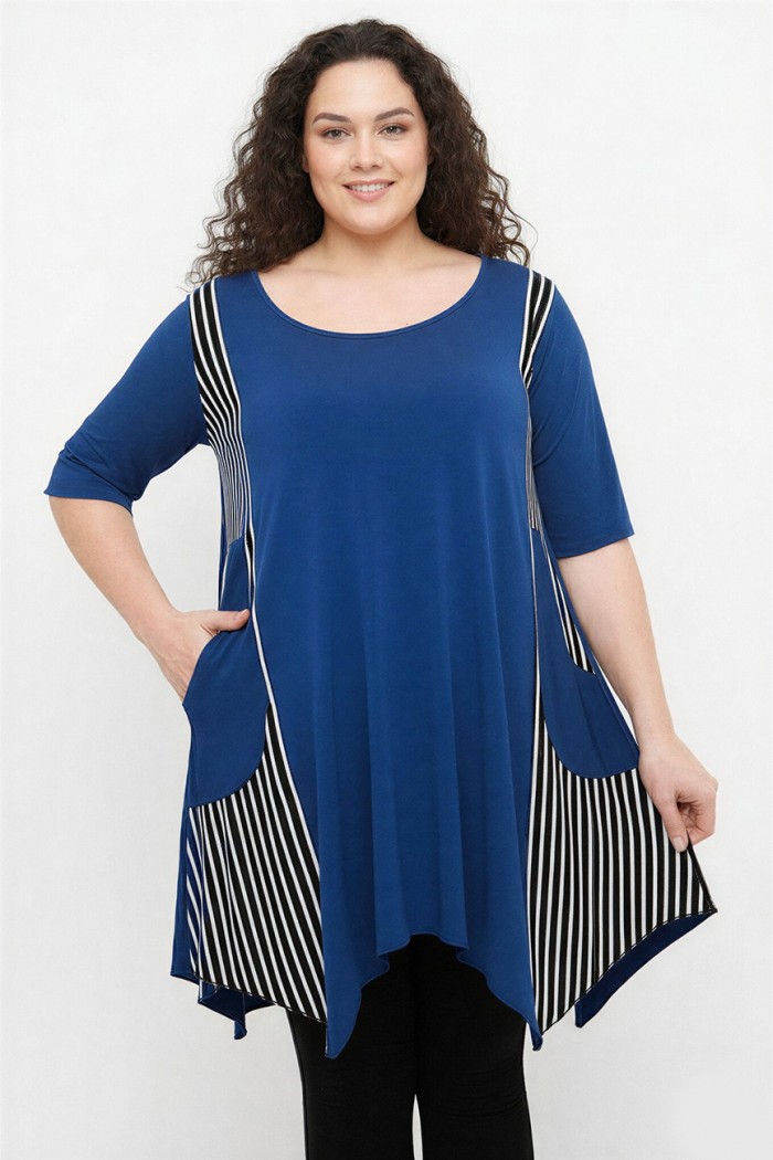 A26-563 Μπλουζοφόρεμα με ριγέ - Μπλε ρουά