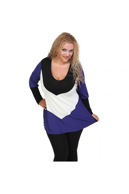 B20-108LK Μπλούζα εβαζέ τρίχρωμη jersey - Μπλε-ρουά B20-108LK Μπλούζα εβαζέ τρίχρωμη jersey - Μπλε-ρουά