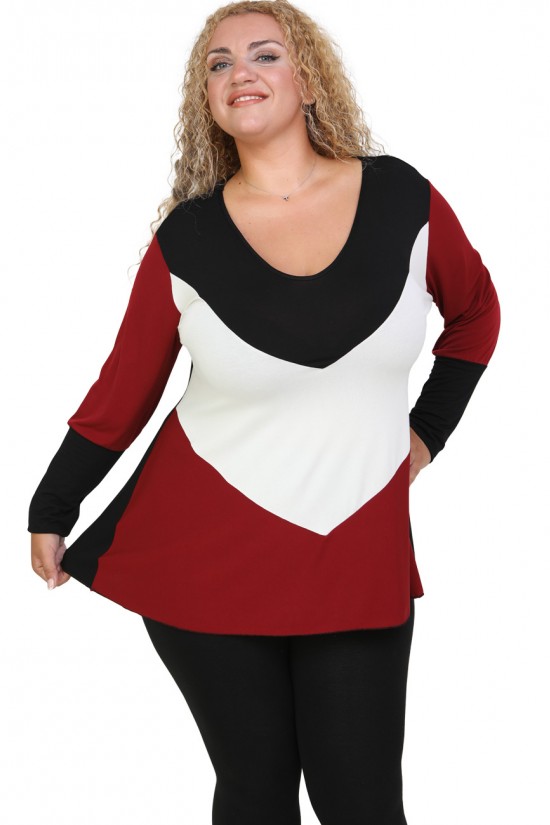 B20-108LK Μπλούζα εβαζέ τρίχρωμη jersey - Μπορντώ