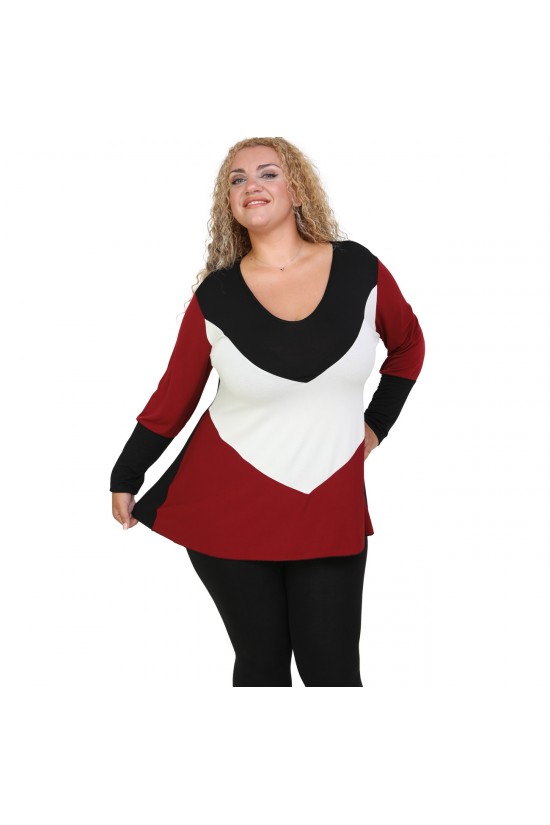 B20-108LK Μπλούζα εβαζέ τρίχρωμη jersey - Μπορντώ B20-108LK Μπλούζα εβαζέ τρίχρωμη jersey - Μπορντώ