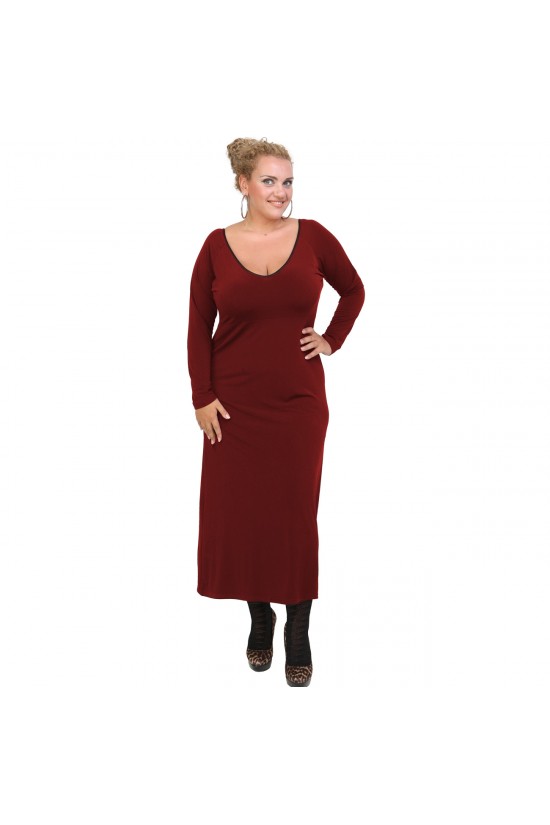 B20-123FK Φόρεμα μακρύ jersey - Μπορντώ B20-123FK Φόρεμα μακρύ jersey - Μπορντώ