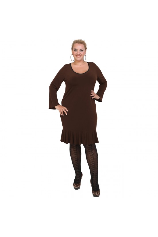 B20-125F Φόρεμα jersey ίσιο με βολάν - Καφέ B20-125F Φόρεμα jersey ίσιο με βολάν - Καφέ