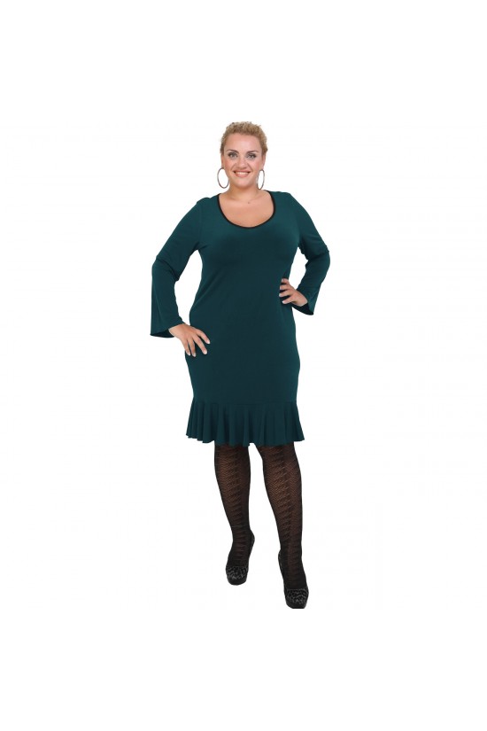 B20-125F Φόρεμα jersey ίσιο με βολάν - Πετρόλ B20-125F Φόρεμα jersey ίσιο με βολάν - Πετρόλ